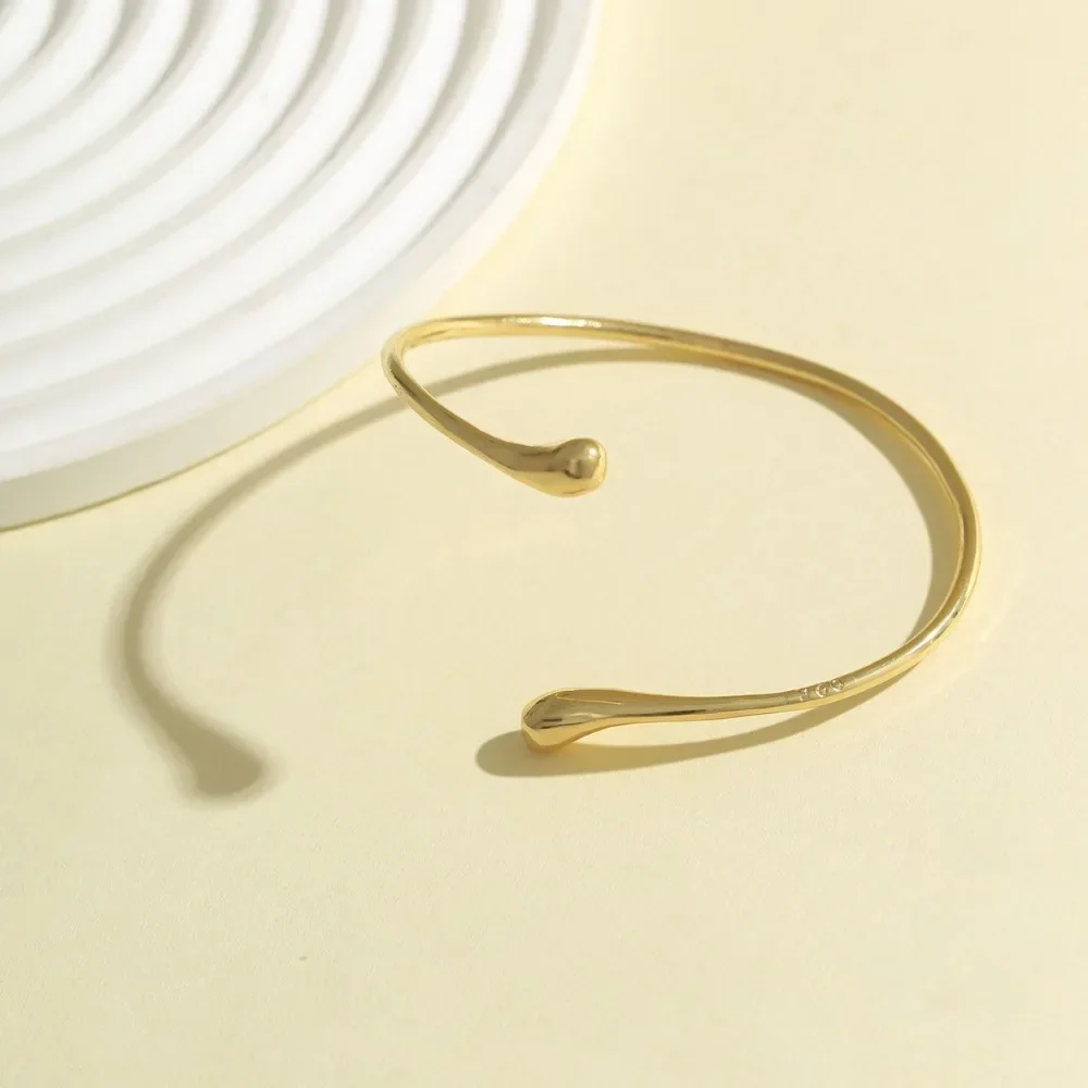 Simple Vintage Water Drop Open Cuff Bangles for Women 2024 Trend Goth Geometric Arm Bracelet Aesthetic Jewelry Gift New