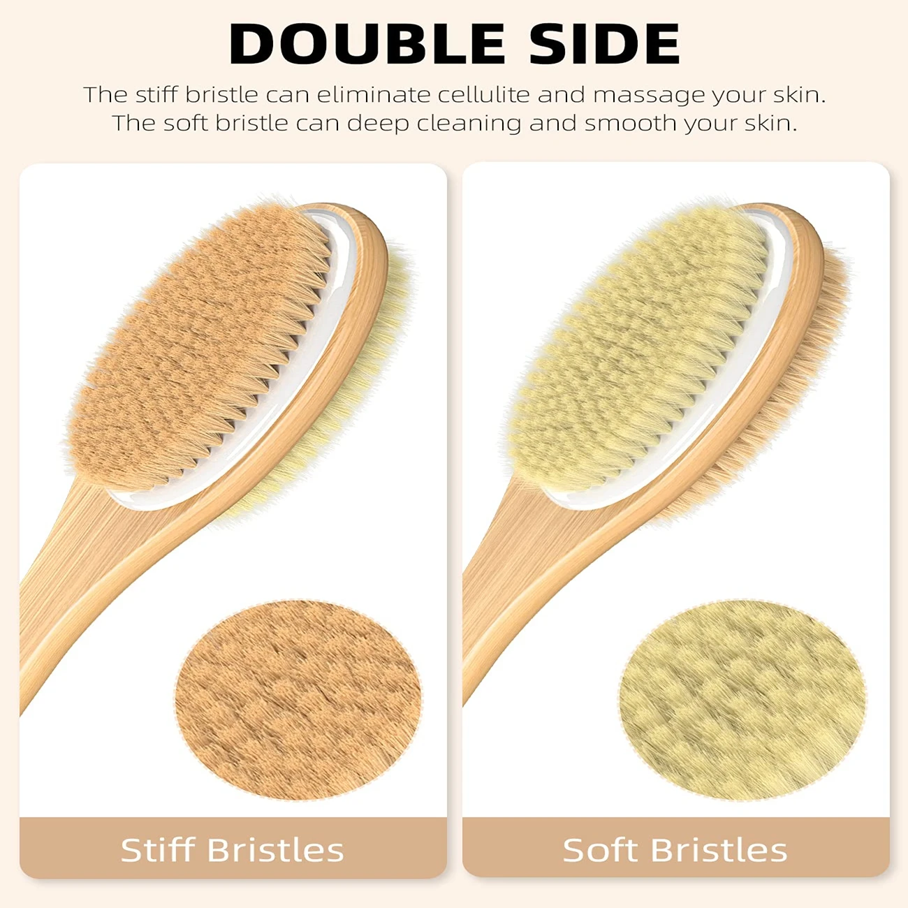 2pcs Body Scrubber with Soft and Stiff Natural Bristles Dual-Sided Long Handle Shower Brush Back Scrubber Body Exfoliator