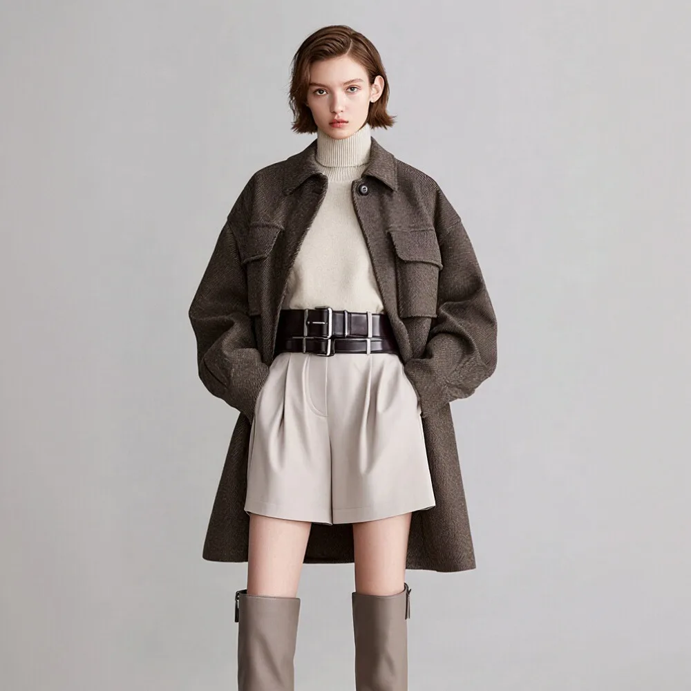 

Повседневный стиль, осенне-зимняя куртка с отложным воротником, без украшений, женская верхняя одежда, модная верхняя одежда для смены сезонов