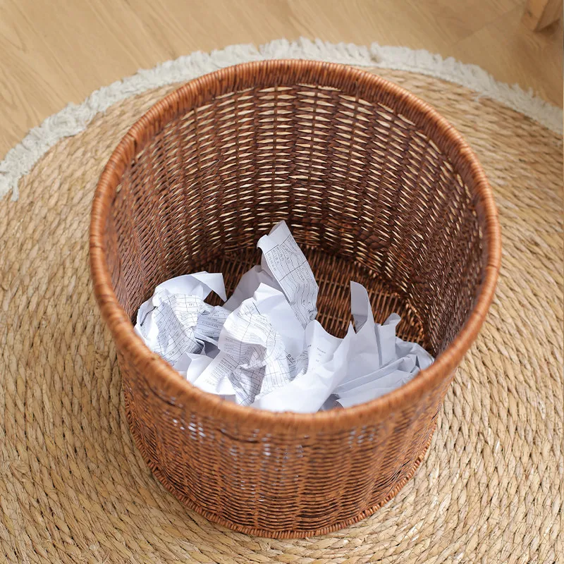 Japanese Homestay Waste Bins Modern Rattan-Woven Look Living Room Bedroom Villa Storage Bucket Outdoor Retro Wastebasket FYWB