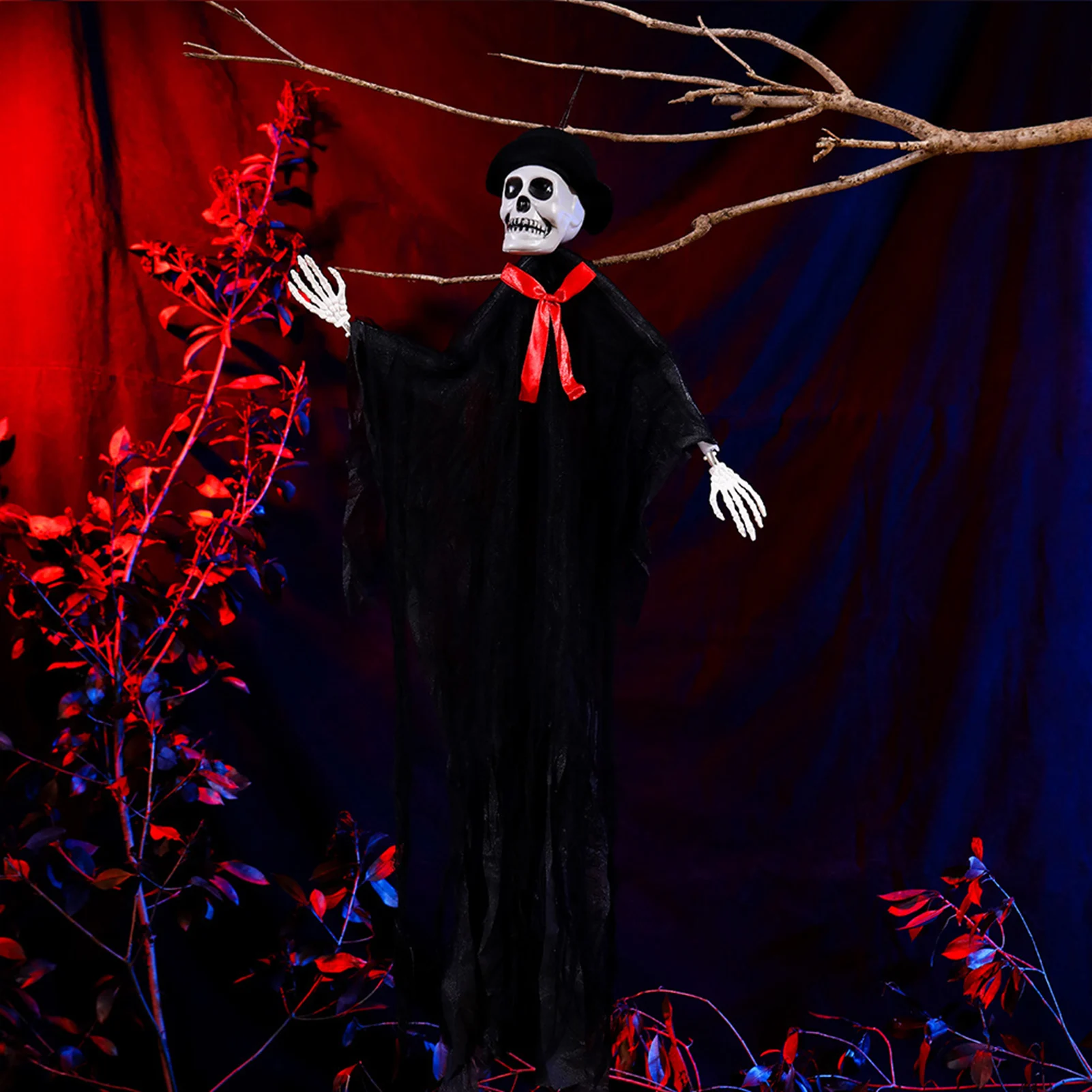 

1x0.7m Halloween Decorations Terrifying Gauze Skull Pendant For Tree Branch Ceiling Haunted House Home Party Decoration Props