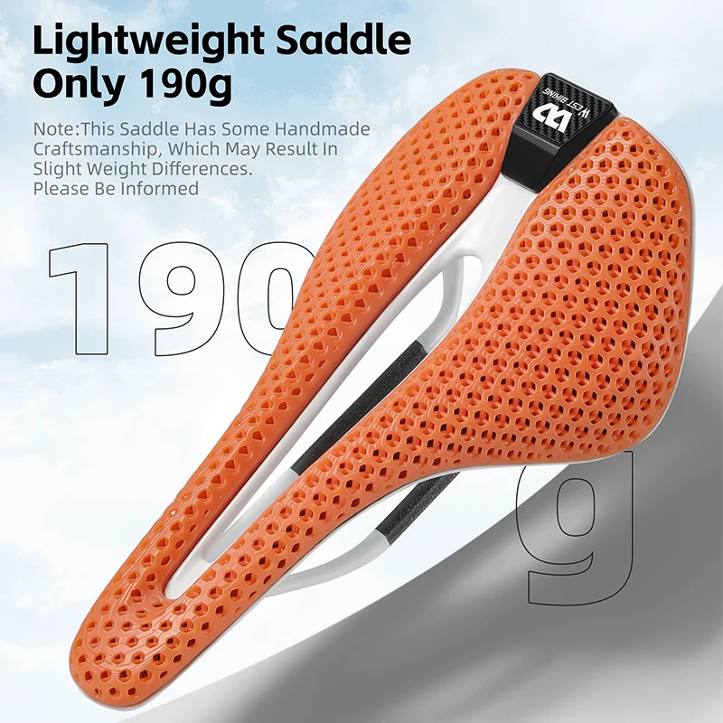 WEST BIKING Full T700 Carbon Fiber White Bicycle Saddle 3D Printed Zoned Shock Absorbing Honeycomb Resin Seat Racing Bike Saddle