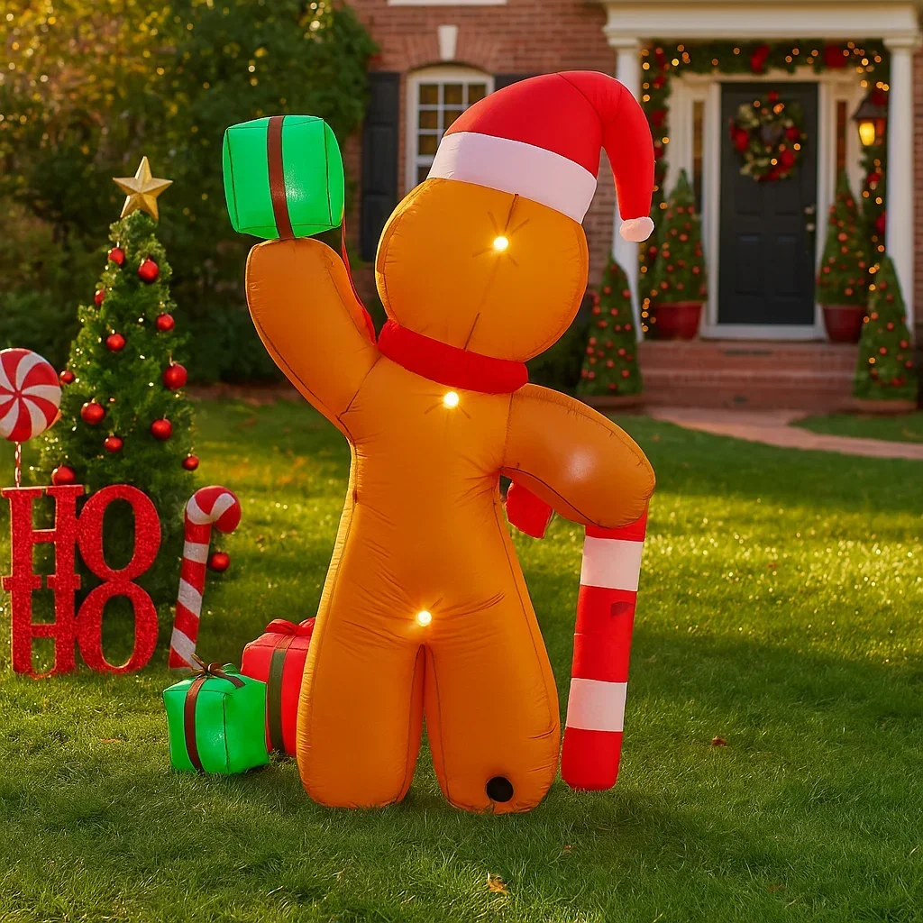 2.4 متر/7.8FT زينة عيد الميلاد لعبة قابلة للنفخ الزنجبيل رجل قصب الحلوى هدية صندوق المنزل ساحة الحلي LED زينة عيد الميلاد لعبة #6