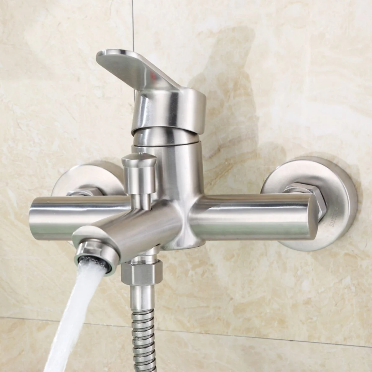 Brushed Stainless Steel Wall Mounted Bathtub Shower Mixer Faucet Only, Hot and Cold Water Single Handle Tap with Diverter Valve