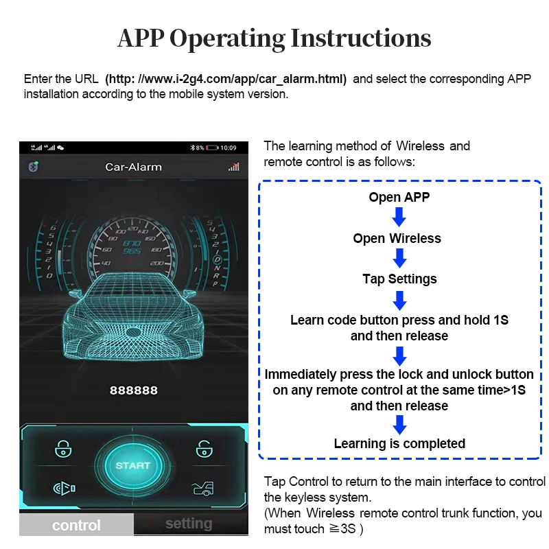 HIPPCRON 12V Car Remote Central Door Lock Keyless System Car Alarm System Auto Central Lock Kit Remote APP Control