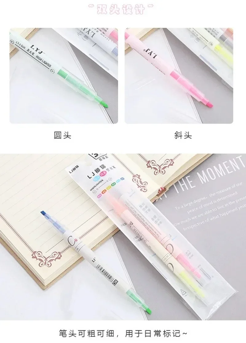 Ellen Brook 1 Pack Stationery Double Writing Creativity Multicolor Dual-ended Cute Art Marker Graffiti Highlighter