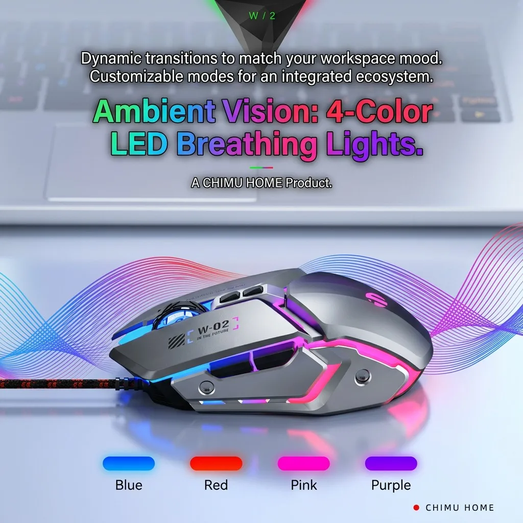 【CHIMU HOME】W2 Pro Mechanical Vision Hub Wired Gaming Mouse 8800DPI 4-Color Breathing Light Ergonomic Design