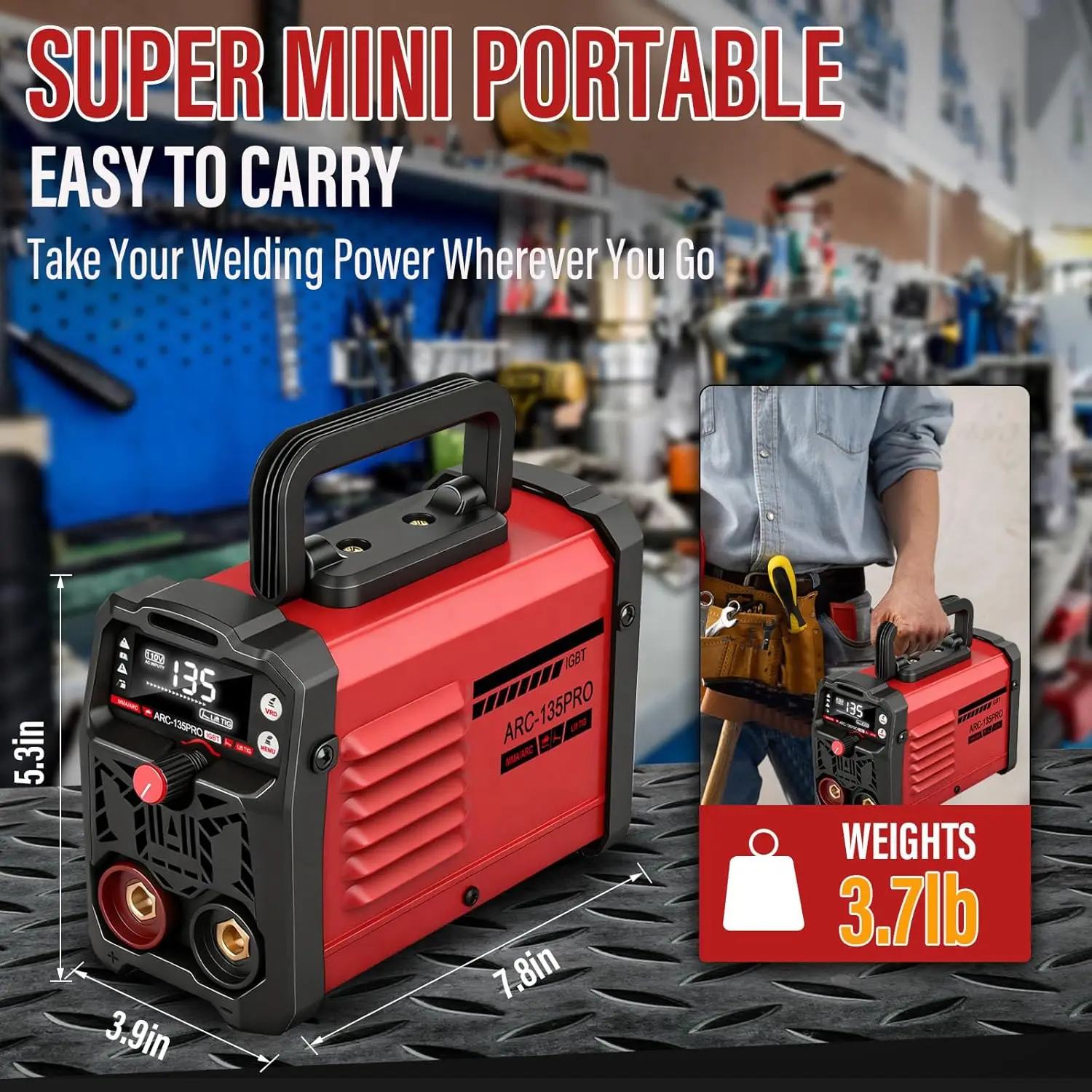 Machine à souder MMA-135PRO 110V améliorée, Mini soudeur Portable 2 en 1 ARC/Lift TIG avec démarrage à chaud et antiadhésif