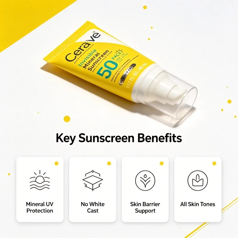 CeraVe SPF50 Invisible Mineral Sunscreen for Face, Zinc Oxide & Titanium Dioxide UV Protection