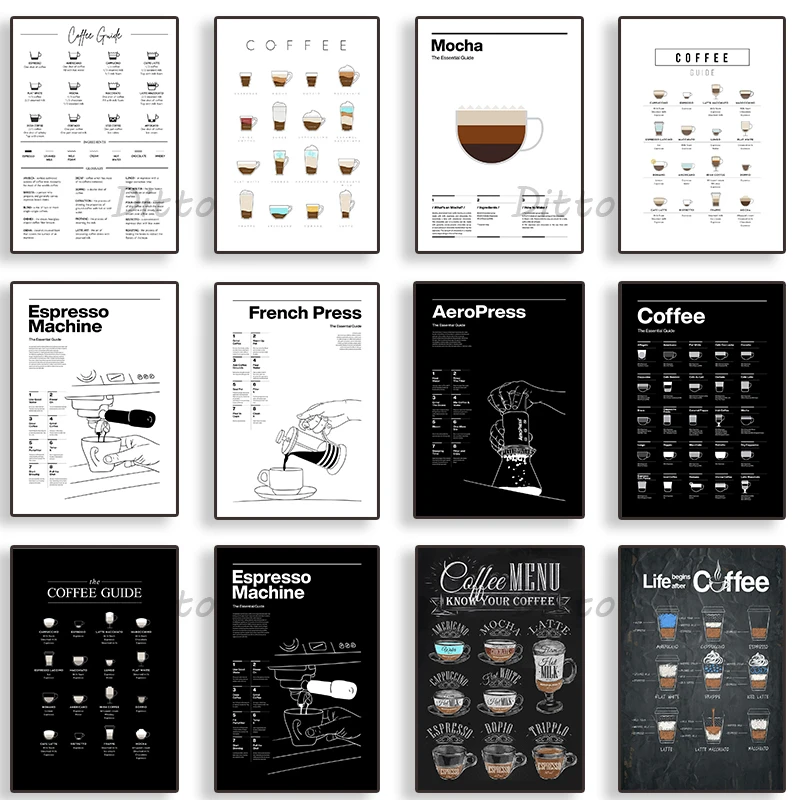 Coffee Menu Vintage Abstract Line Poster Canvas Painting and Prints Wall Art Modern Picture for Bar Cafe Shop Kitchen Decoration
