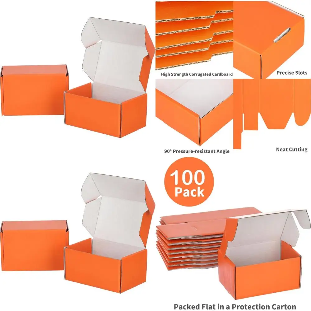 

100 Pack 6x4x3 Inch Orange Corrugated Small Cardboard Shipping Boxes for Mailing
