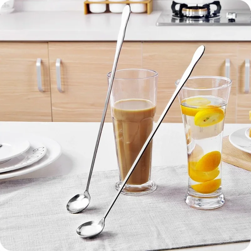 30CM Stainless Steel Long Handle Stir Spoon Creative Ice Cream Dessert Scoop Korean Cocktail Coffee Tea Mixing Spoon Flatware