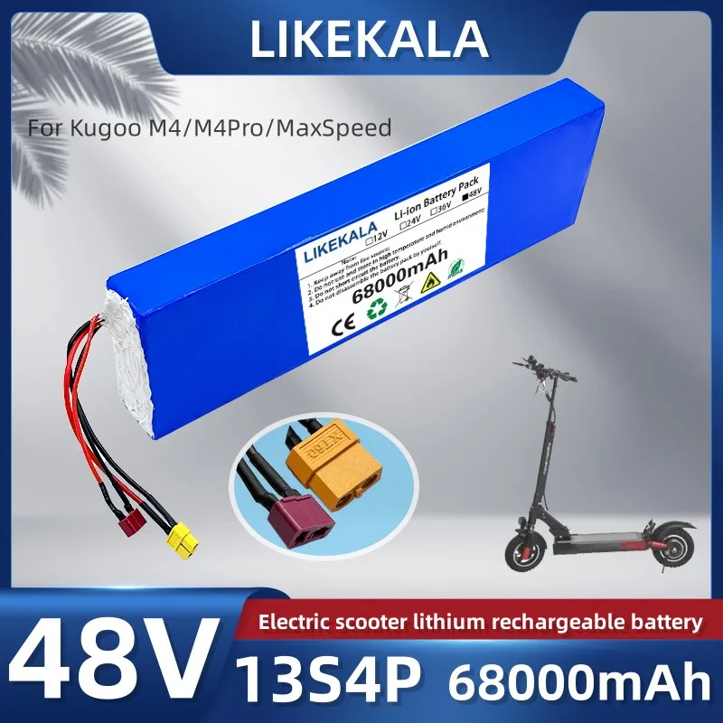 Batteria agli ioni di litio per scooter elettrici LIKEKALA 48V 13S4P 68000mAh, con sistema di protezione BMS, batteria serie Kugoo M4/M4Pro/MaxSpeed