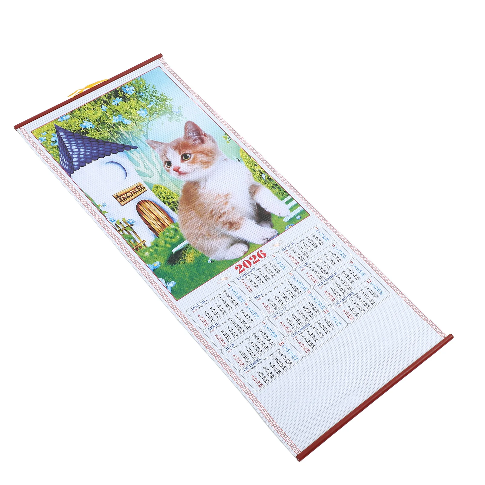 

Настенный прокрутка на год лошади на 2026 год, подвесной лунный календарь из искусственного ротанга, традиционное китайское новогоднее украшение для гостиной