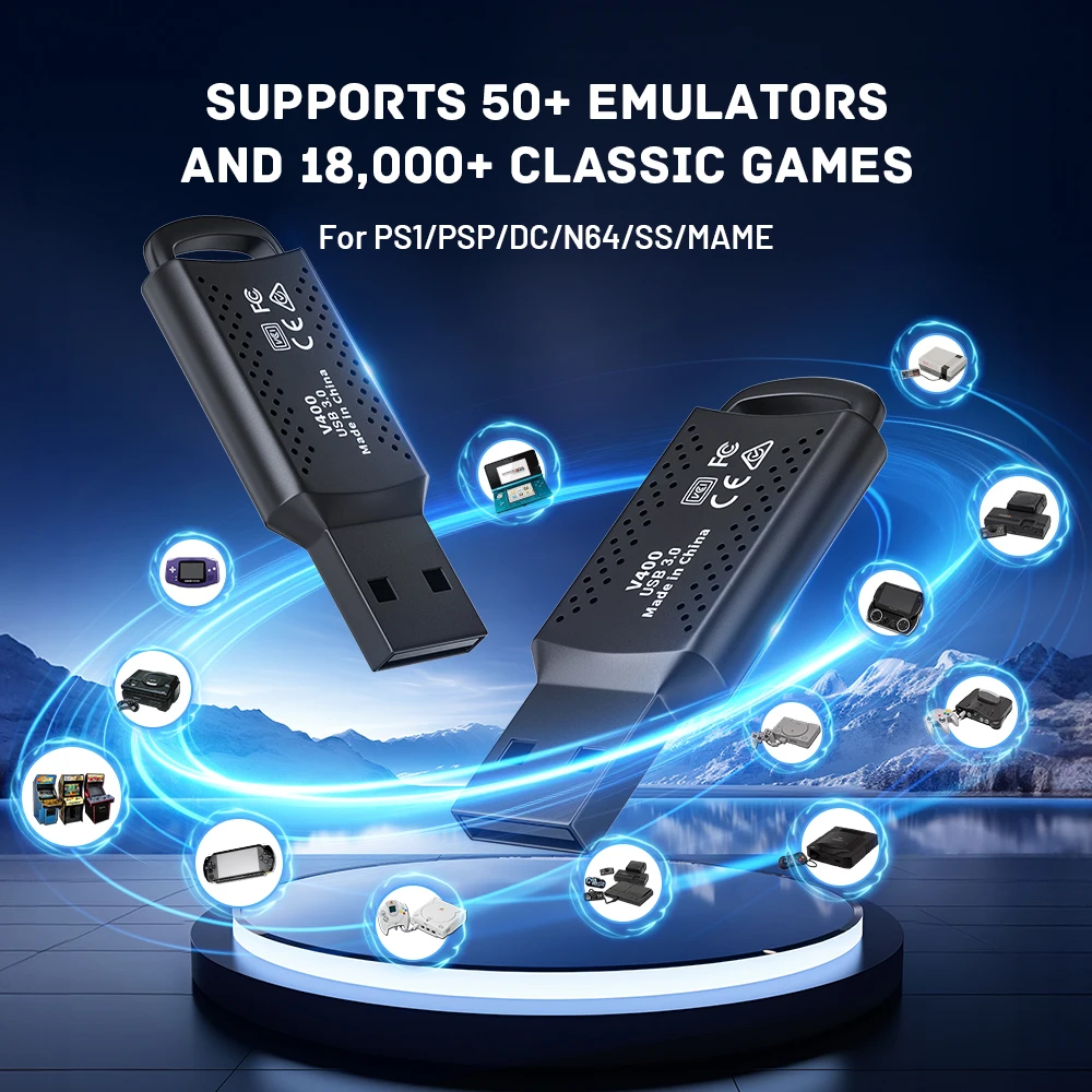 Kinhank Plug and Play 128G Portable U Disk USB 3.0 Retrobat System 18000 Games with 50 Emulators for PSP/DC/N64/Mame/SNES