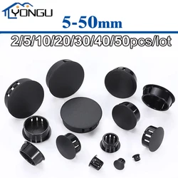 2/5/10/20/30/40/50Pcs 5-50mm Black Snap on Plastic Plugs Round Furniture Desk Hole Covers Cap Bung