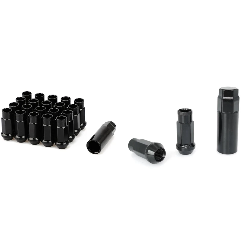 Lug Nut Open Wheel Nut, Tapered Acorn Seat, 20 Forged Lock Nuts Racing Nut And 1 Nut Socket Key (Black)