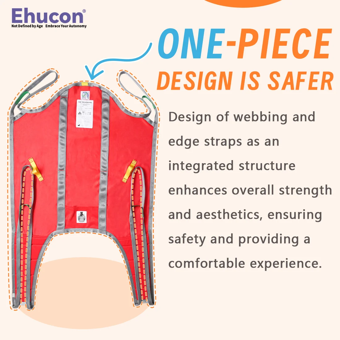 Ehucon High Back Hoyer Lift Sling Divided Leg Transfer Sling 500lbs Heavy-Duty Safety Toileting Positioning for Elderly Disabled