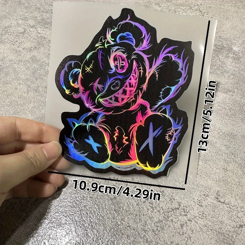 1pc of Car Stickers Featuring a Dark Bear Design, Themed Around a Laser And an Evil Cartoon Devil Bear.