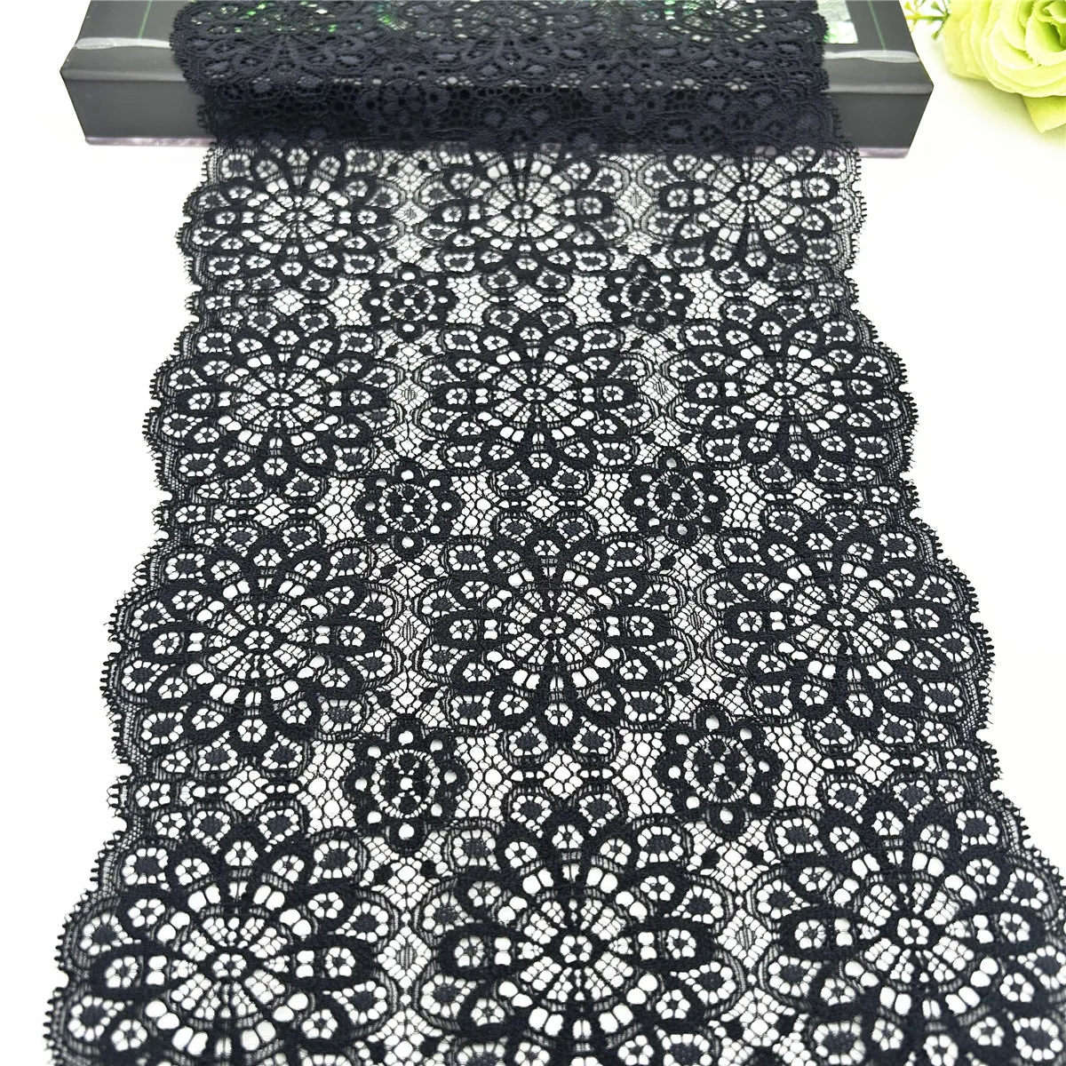 3y/lot Width 19.50cm Black Elastic Stretch Lace Trim Skirt Hem Underwear Sewing Craft DIY Apparel Fabric Lace For Dress Sleeve