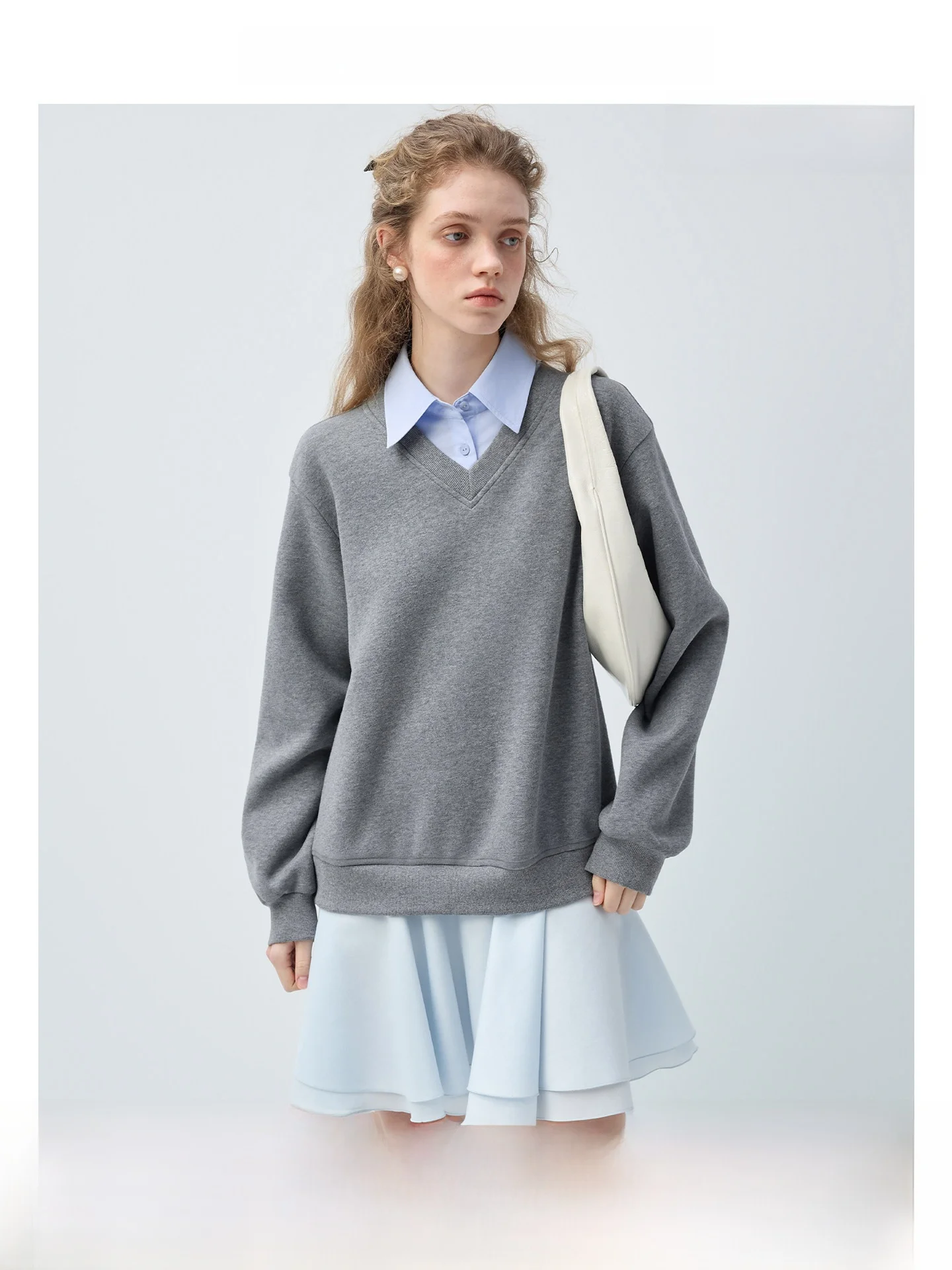 

VEGA CHANG Spring 2026 Women's A-Line Dr Hoodie Skirt Splice Design Casual Commute Sle Long Sve Loose Fit Midi Dr