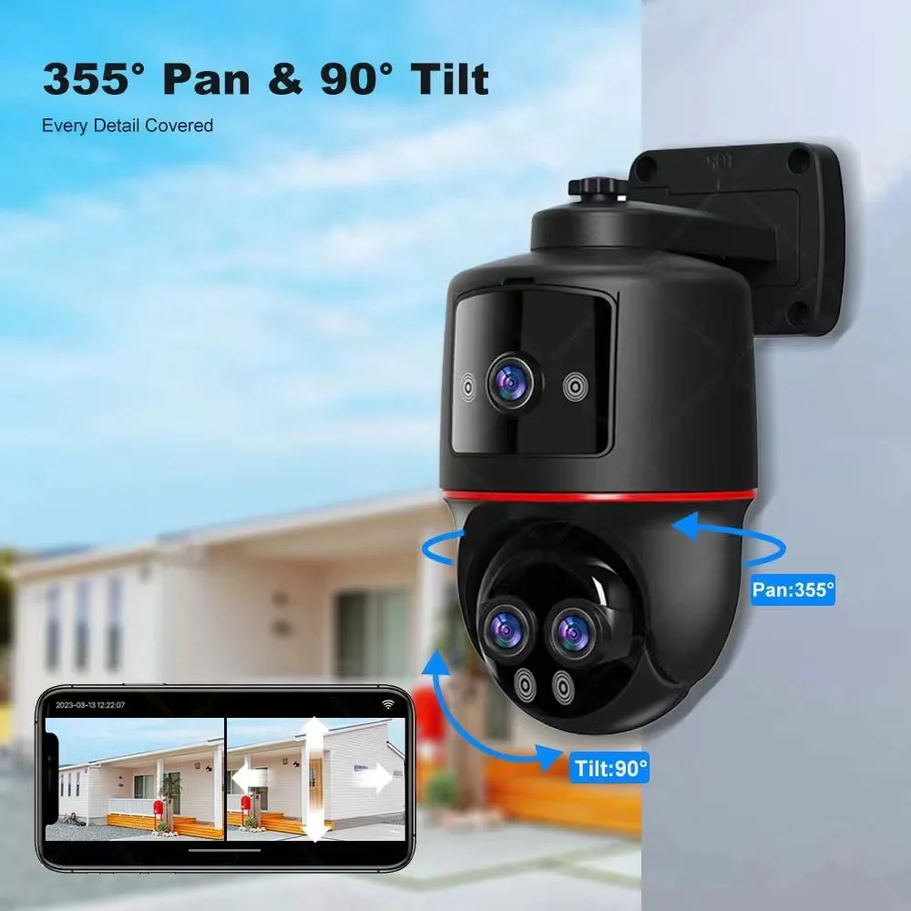 CamHi WiFi Outdoor 6MP HD telecamera di sorveglianza 3K 10X Zoom tre lenti doppio schermo visione notturna a colori Onvif telecamera IP PTZ a 360 °