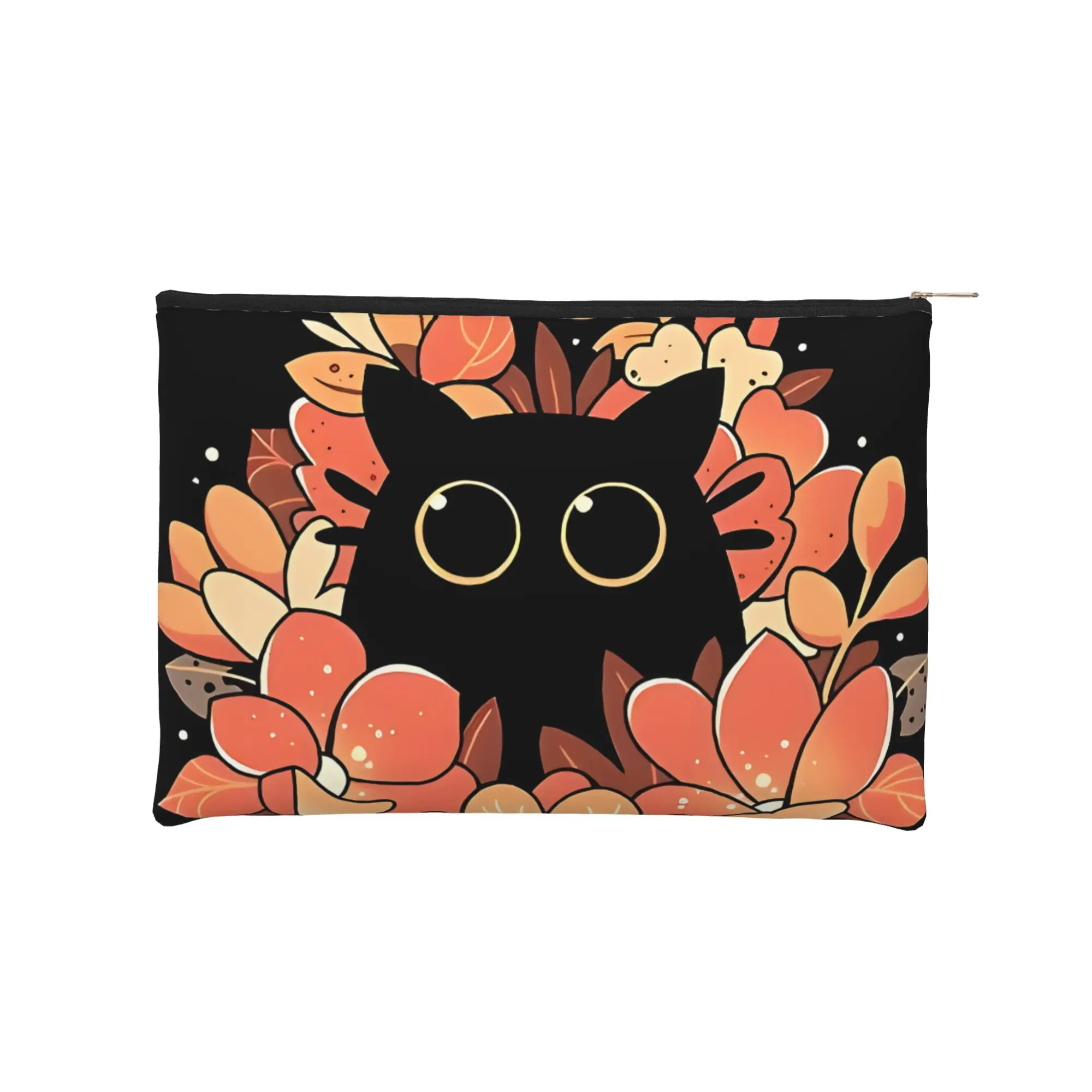 Stylish Cute pouch Cute Floral Black Cat  Makeup Bag  Toiletry Bag with Zipper