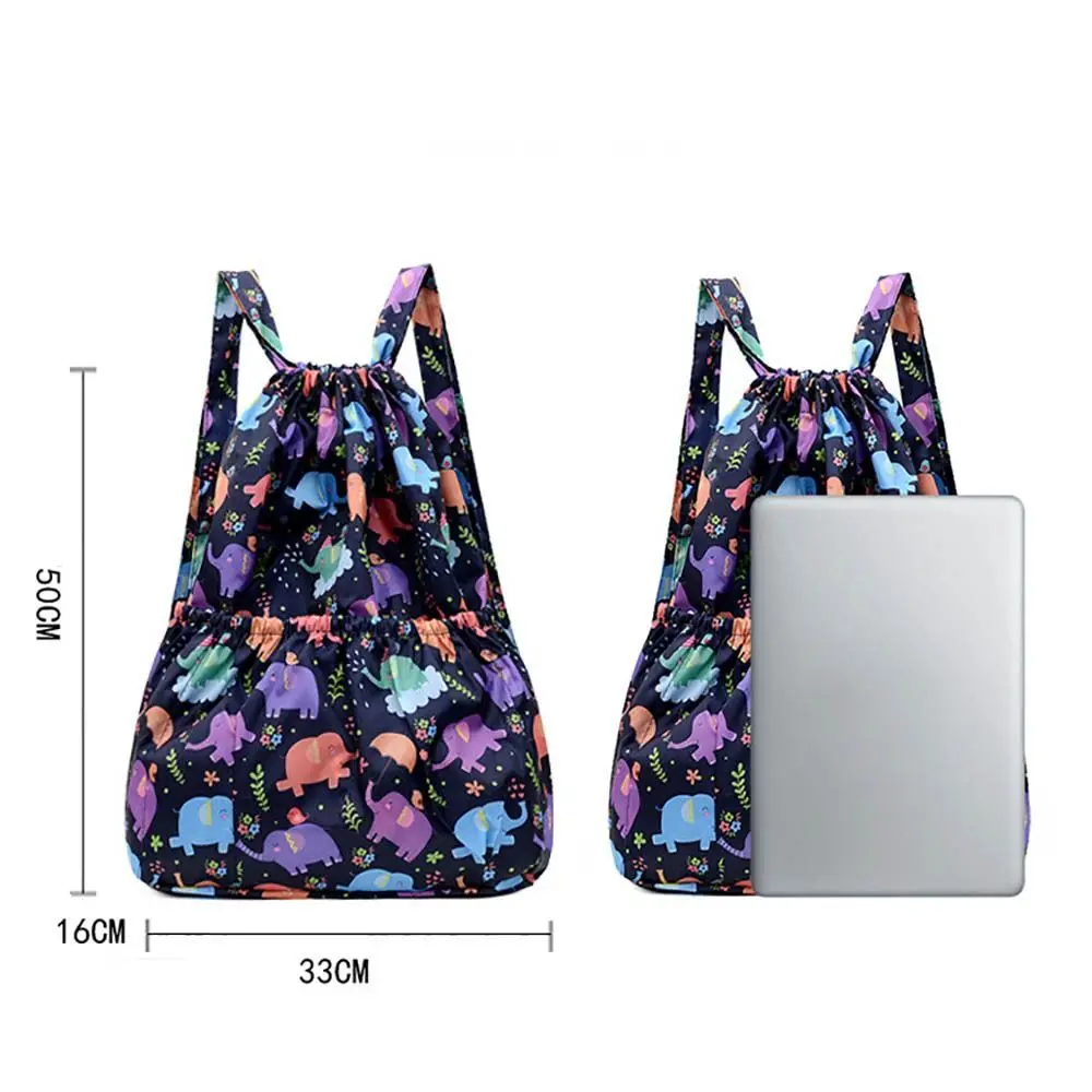 Versatile Floral Printed Drawstring Bag Waterproof Large Capacity Backpacks Sports Polyester School Bag Ladies