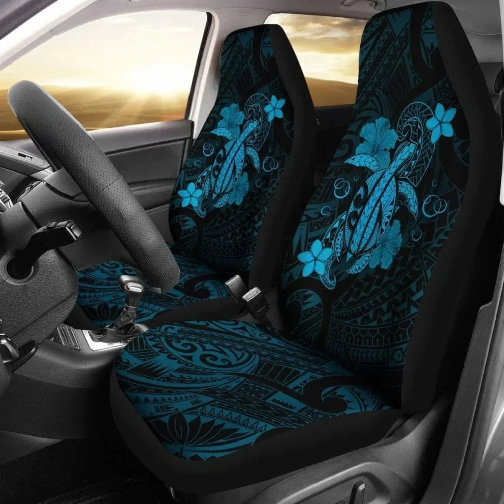 Hawaii Turtle Flower Polynesian Car Seat Covers Turquoise New Awesome Pack of 2 Universal Front Seat Protective Cover