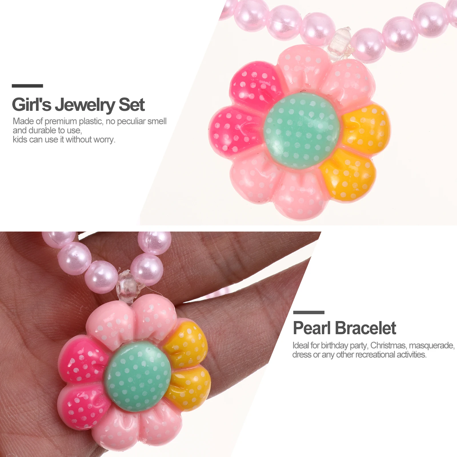 

2 Sets Necklace Bracelet Kids Ear Clip Photo Props Girl's Jewelry Gift Bracelets Pearl Flower