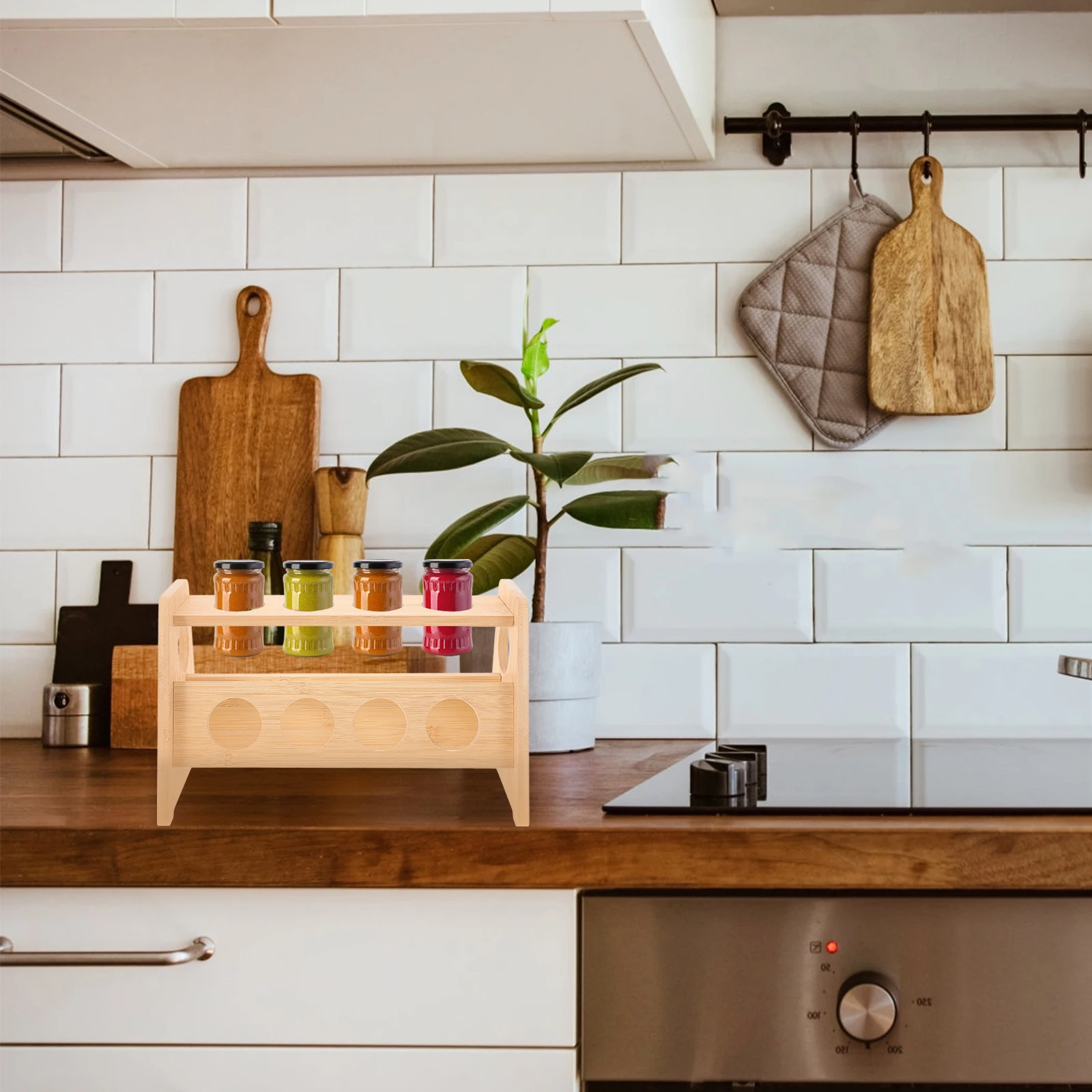 

2PCS Wooden Spice Double Layer Shelf Kitchen Seasoning ganizer Storage Rack Home Cupboard Holder Wood Material for Kitchen
