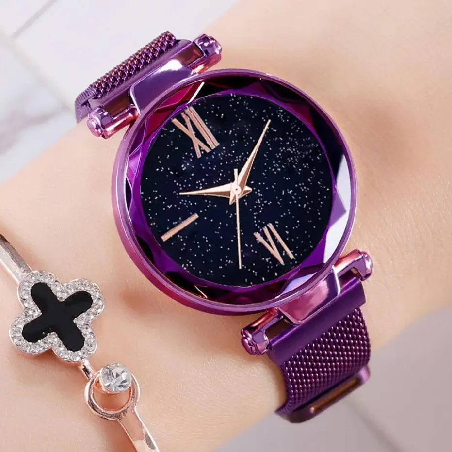 

Women Watches 2024 Luxury Rosy Gold Mesh Magnet Starry Sky Quartz Watch Women Casual Watches Relogio Feminino Ladies Wristwatch