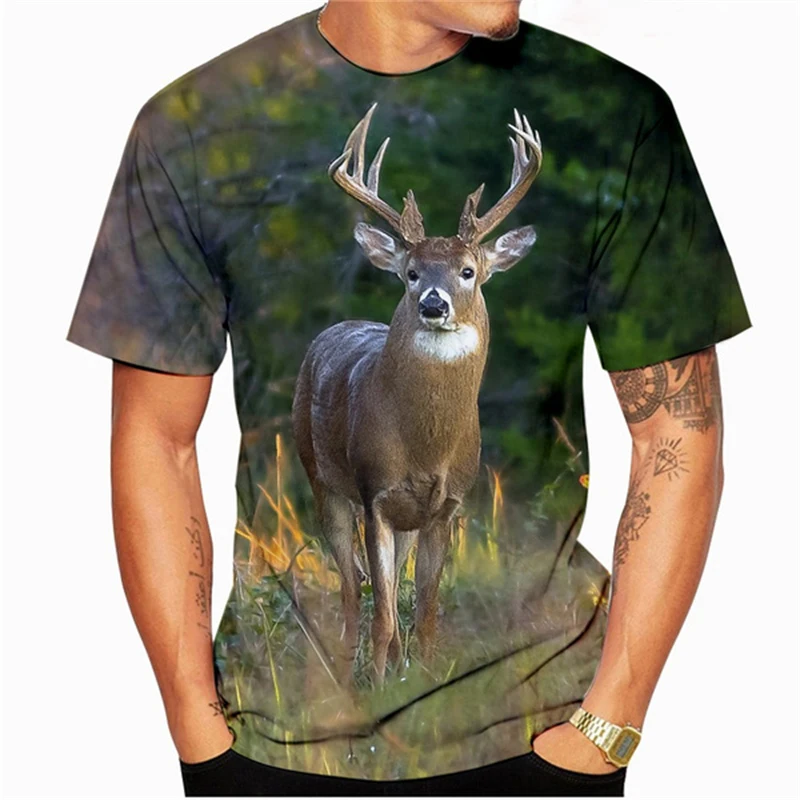 Summer Cute Animal Deer Graphic 3D Printed T-Shirts Men Women Funny Casual T Shirt Short Sleeve Oversized Tees Top Kids Clothing