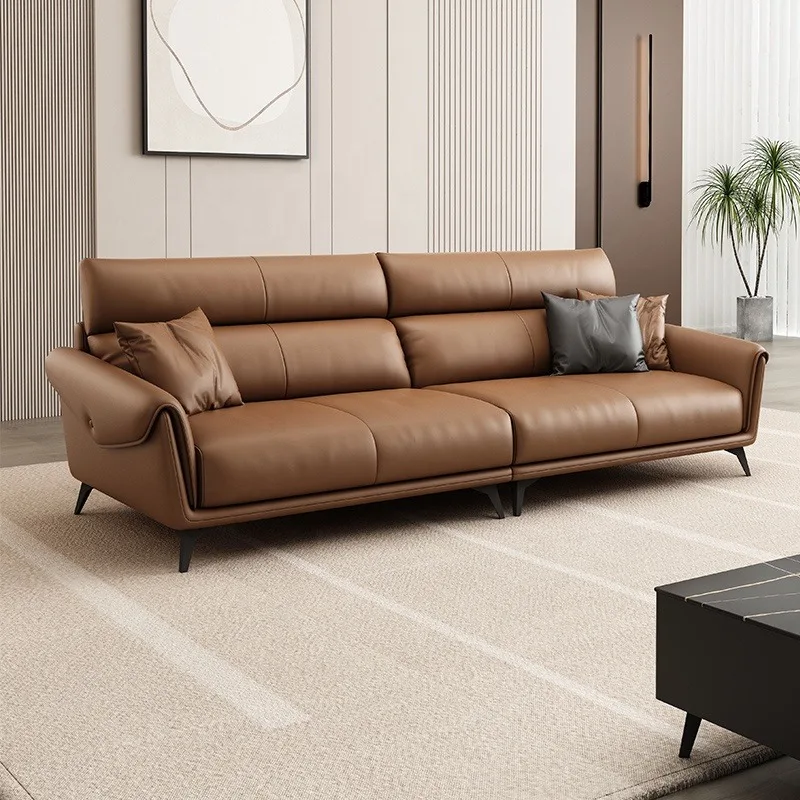 Modern Genuine Leather Three Seat Office Sofa for Home Office and Living Room Commercial Use