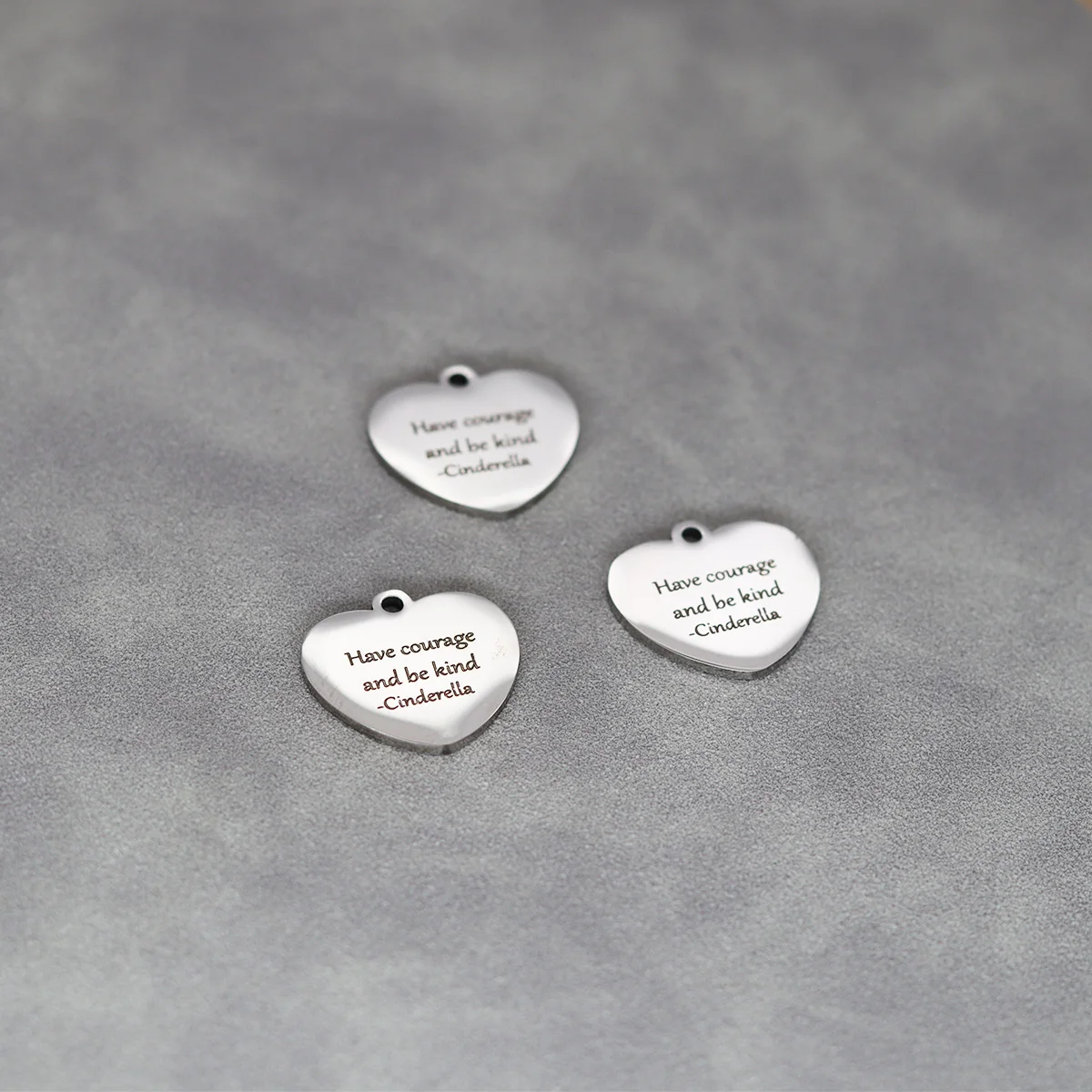 3pcs/Lot Stainless Steel Heart-shaped Have Courage and Be Kind Laser Engraved Charm Pendants Best Friend Graduation Gift