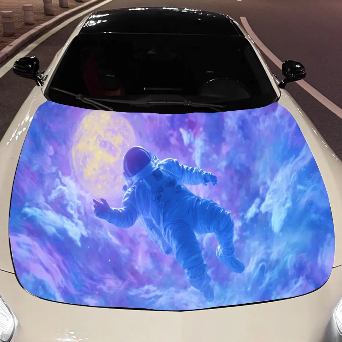 Dynamic Blue Astronaut Car Hood Stickers - Self-Adhesive, Waterproof and Durable Vinyl Wrap, Decorate And Protect Your Car, Fit