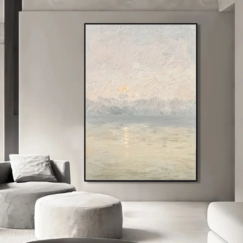 Abstract Light Color Texture Painting Modern Minimalist Warm Colors Wall Art Handmade  Artwork for  Wall Decor Sunset Painting