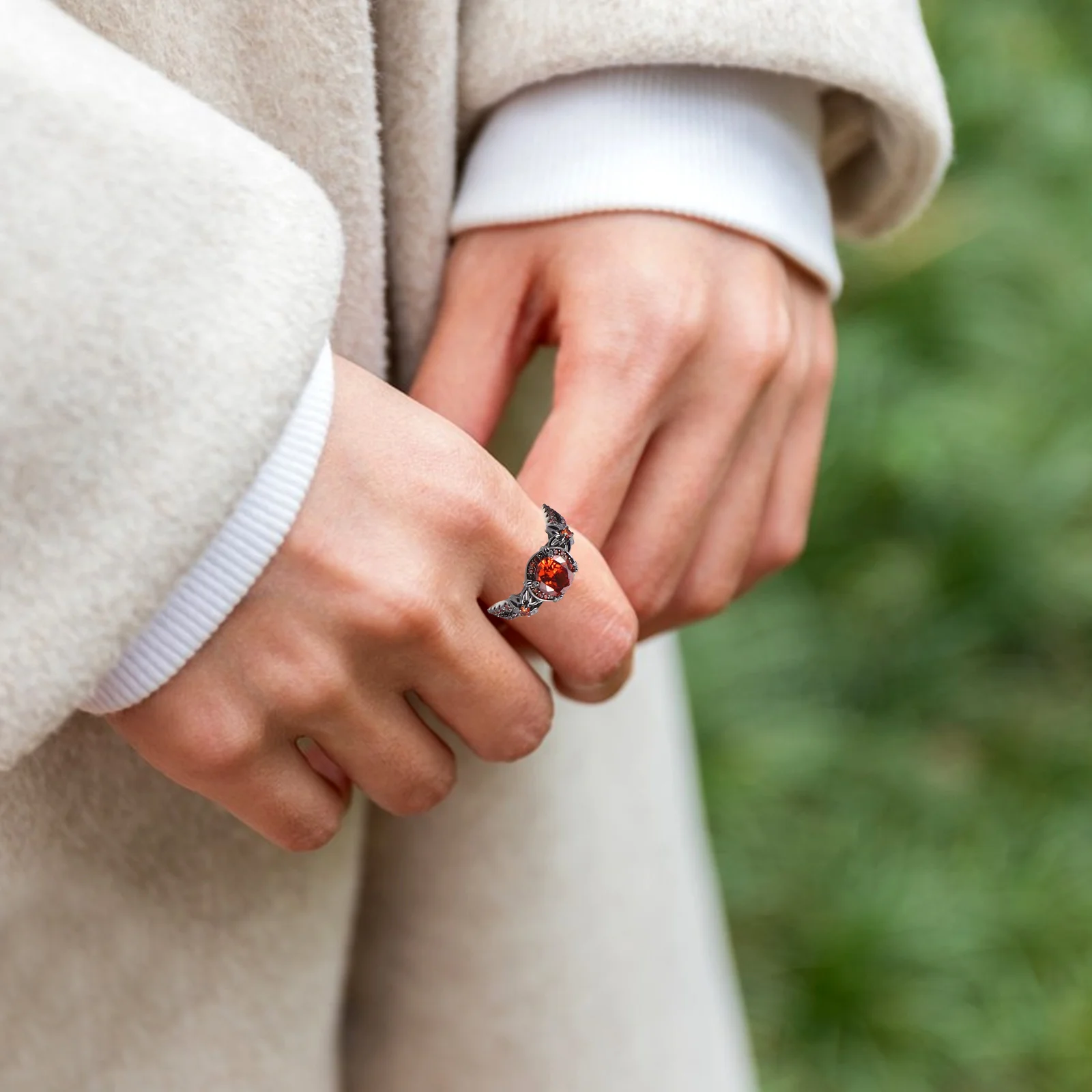 

Gothic Black Ring Red Zircon Vintage Punk Style Copper Knuckle Ring For Women Men Halloween Party Gothic Jewelry Accessory