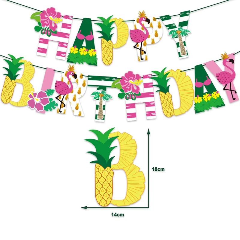 Hawaii Happy Birthday Banner Palm Leaf Holiday Summer Party Luau Aloha Party Supplies Hawaiian Tropical Party Decoration