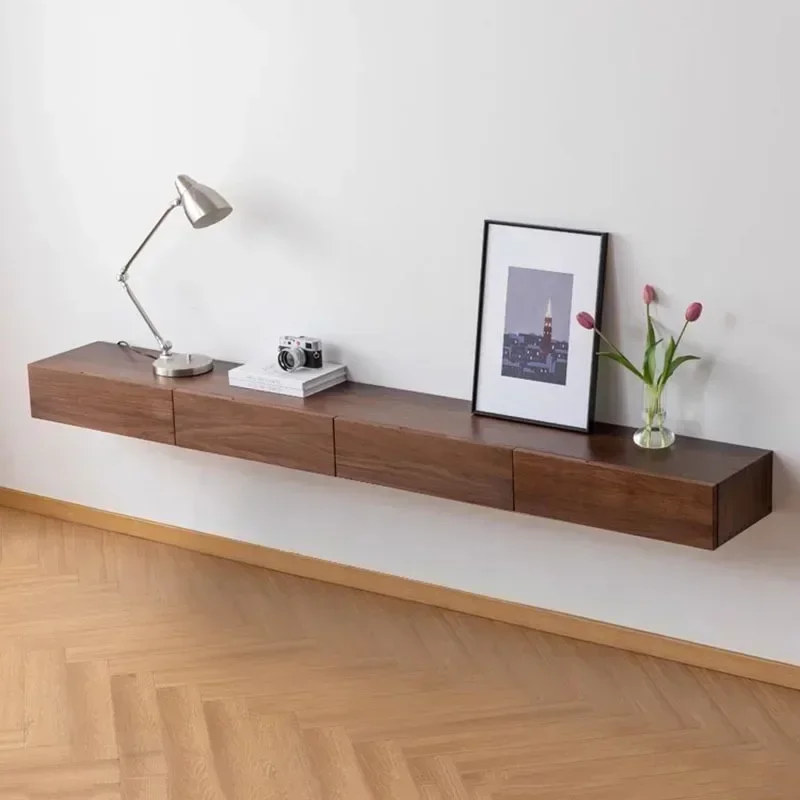Nordic style black walnut TV cabinet, high-quality living room, large capacity storage furniture