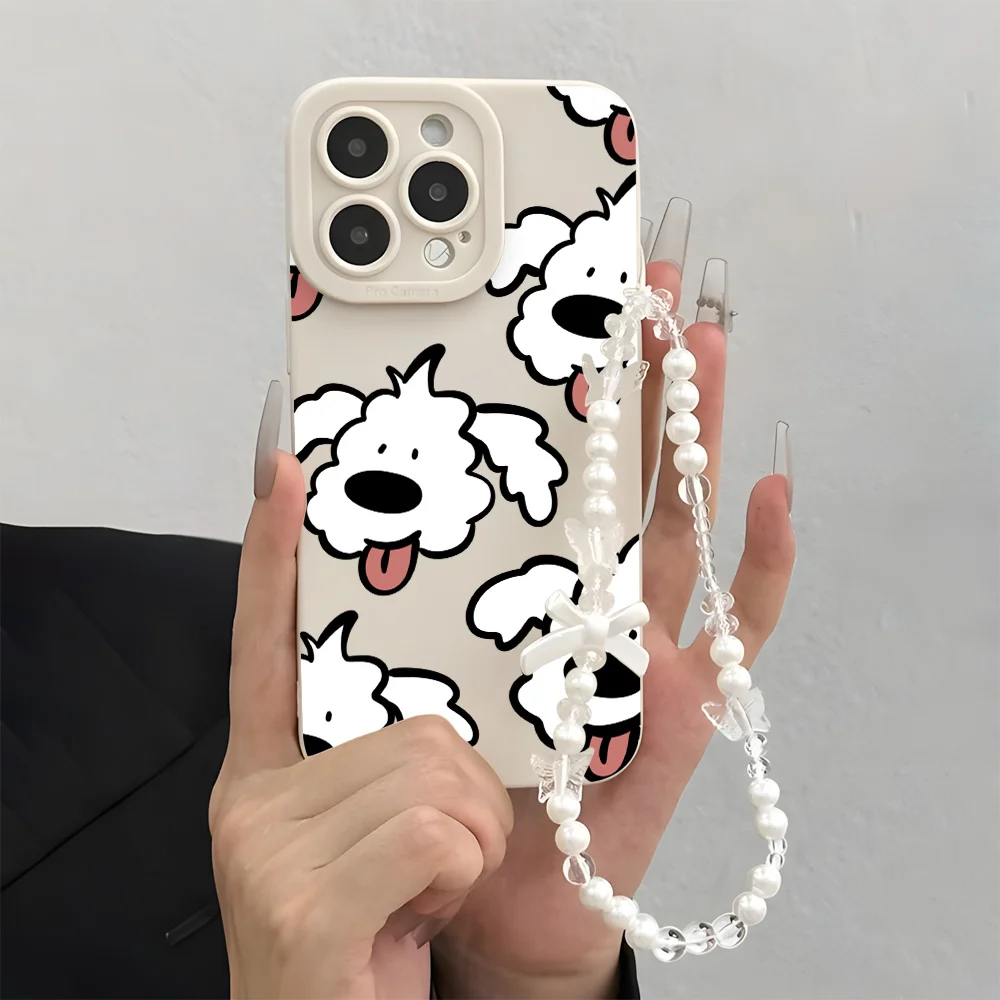 White Dog Wrist Strap Phone Cases For Samsung Galaxy S26 S24 S25 Plus FE S23 S21 S22 Ultra A36 A54 A55 A26 A56 A35 Lanyard Cover
