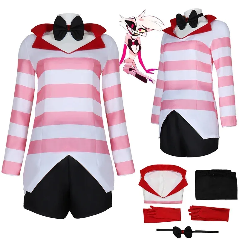 

Hazbin hotel cosplay angel dust costume dress sweatshirt with glove women suits Halloween outfits