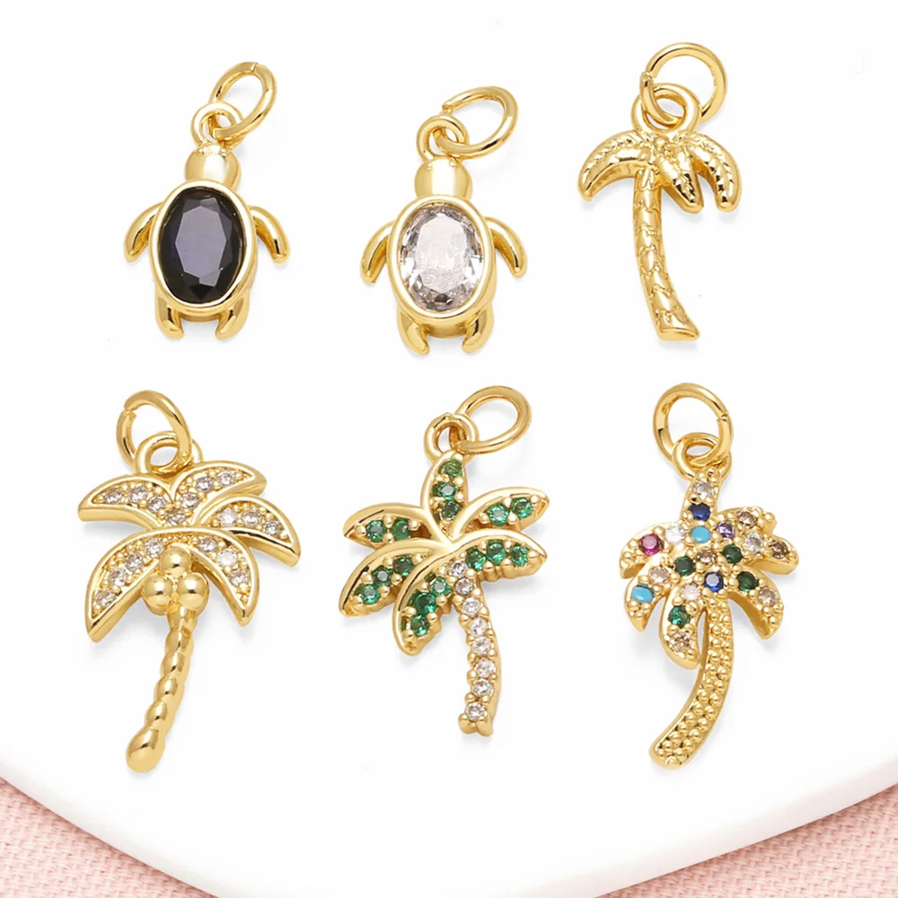 OCESRIO Crystal Mini Turtle Charms for Bracelet Copper Coconut Tree DIY Keychain Purse Charm Jewelry Making Supplies chma495