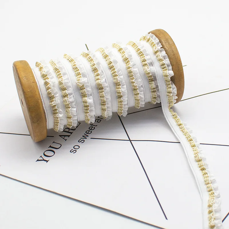 50 ياردة 12 مللي متر طبقات مزدوجة شرابات تكدرت تمتد الدانتيل الفرقة مطوي شريط مرن للخياطة تقليم DIY بها بنفسك الملابس والاكسسوارات