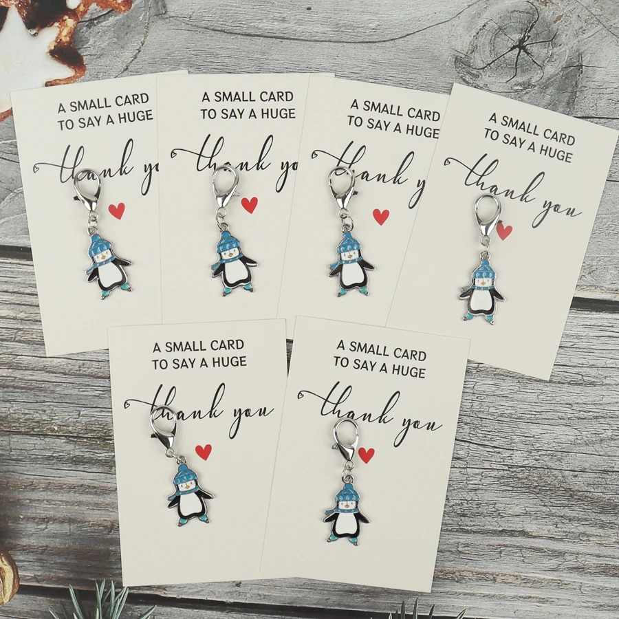 6 Cute Little Penguin Keychains, with Accompanying Thank You Cards, Cute Animal Keychains, Suitable for Gifts, Christmas, Valentine's Day, Anniversaries, Party Favors.