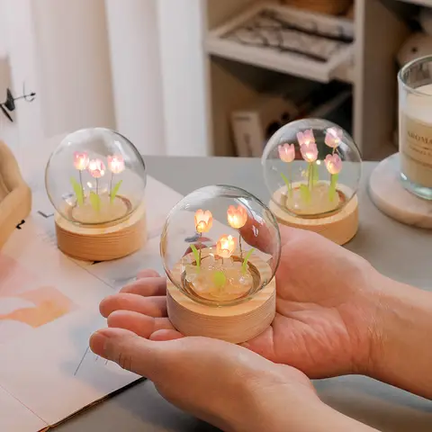 미니 튤립 밤 빛 수제 DIY 재료 귀여운 홈 장식 장식 소녀를위한 생일 선물 가족 친구 어린이 크리스마스