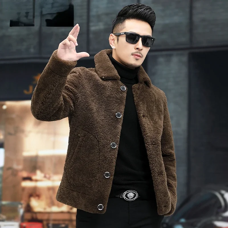 Sheep Shearling Coats Male Original Leather Fur Integrated  Natural Fur Coat Men Thick Pure Leather Double Sided Coats Men FCY