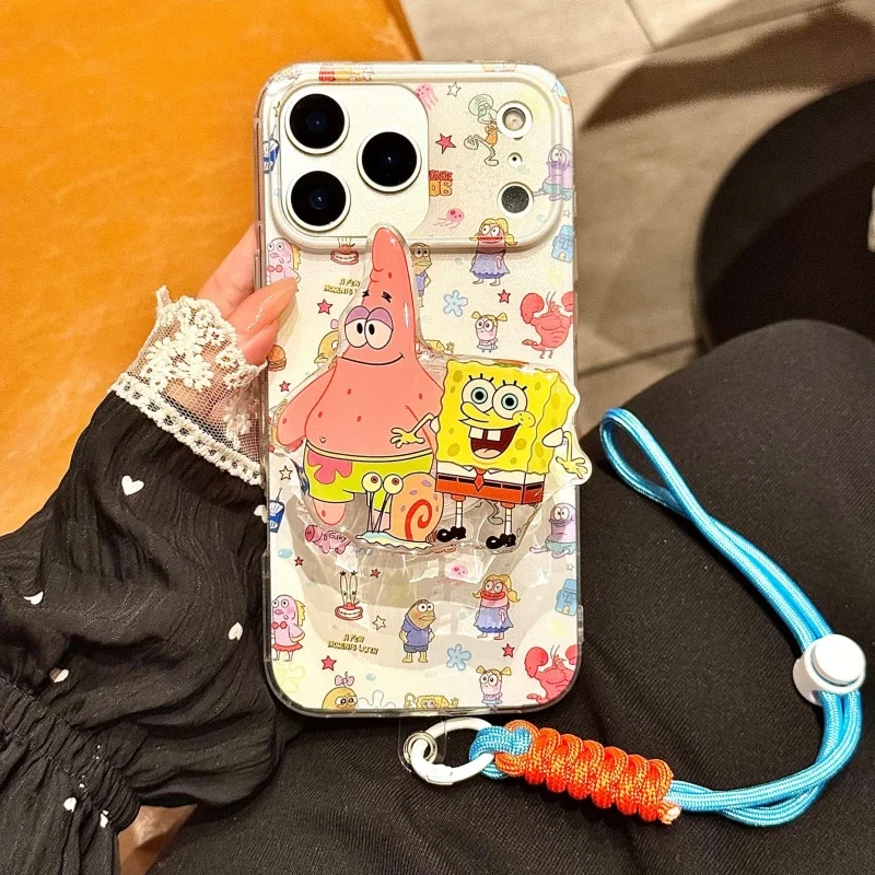 

Cute Cartoon S-SpongeBob P-Patrick Star Soft TPU Phone Case For iPhone 11 12 13 14 15 16 17 Pro Max 16 Plus S-SpongeBob Holder