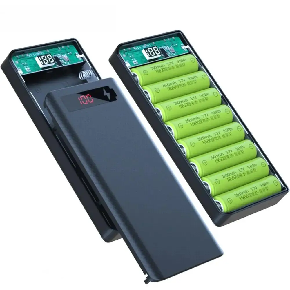 Portable 8/10 Slots 18650 Battery DIY Power Bank Case Digital Display Fast Charging Storage Box Power Supply Housing Shell Kit