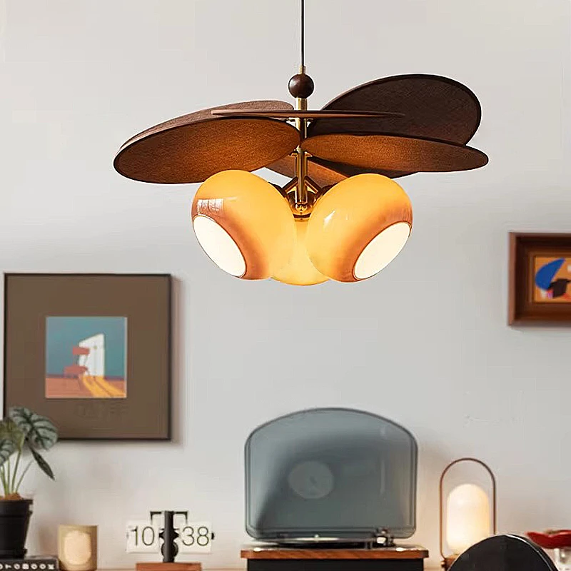 Japanese Retro Fabric Leaves E27 Pendant Light Restaurant Bedroom Living Room Indoor Home Decor
